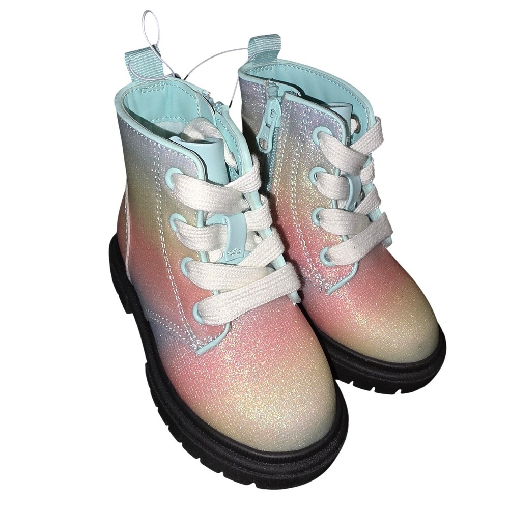 Cat & Jack Kids Amaya Glitter Ombre Combat Boots Multicolor Size 6 NWT